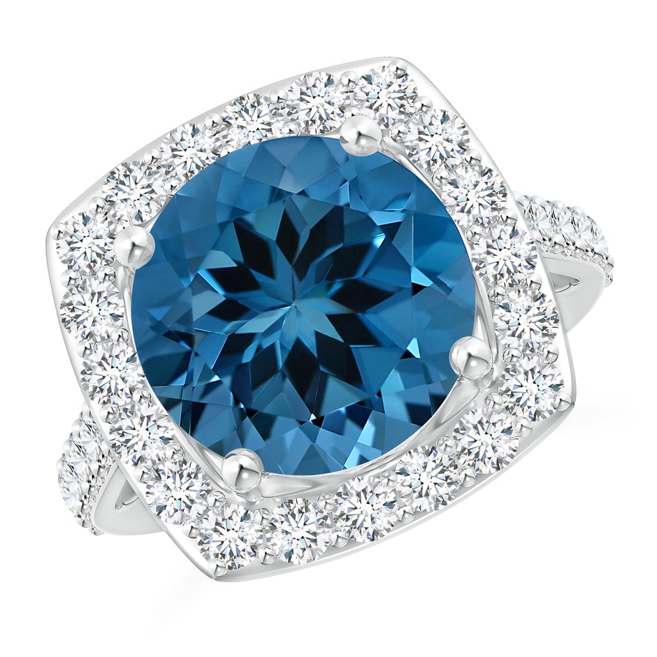 12.03x11.94x7.52mm AAAA GIA Certified London Blue Topaz Cushion Halo Ring with Diamonds in White Gold Side 199