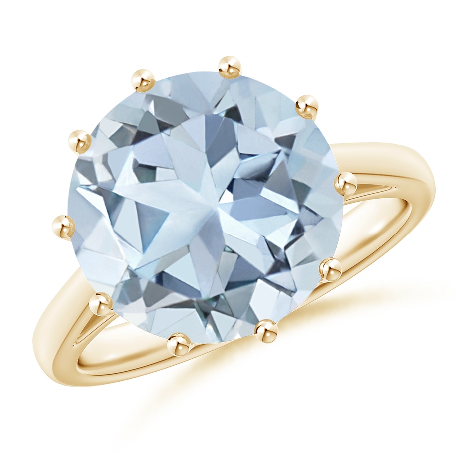 10mm A Vintage Style Round Aquamarine Solitaire Ring in Yellow Gold 