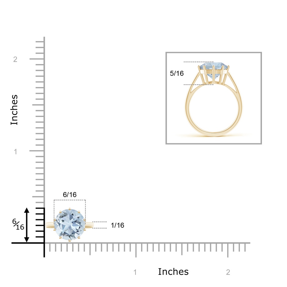 10mm A Vintage Style Round Aquamarine Solitaire Ring in Yellow Gold ruler