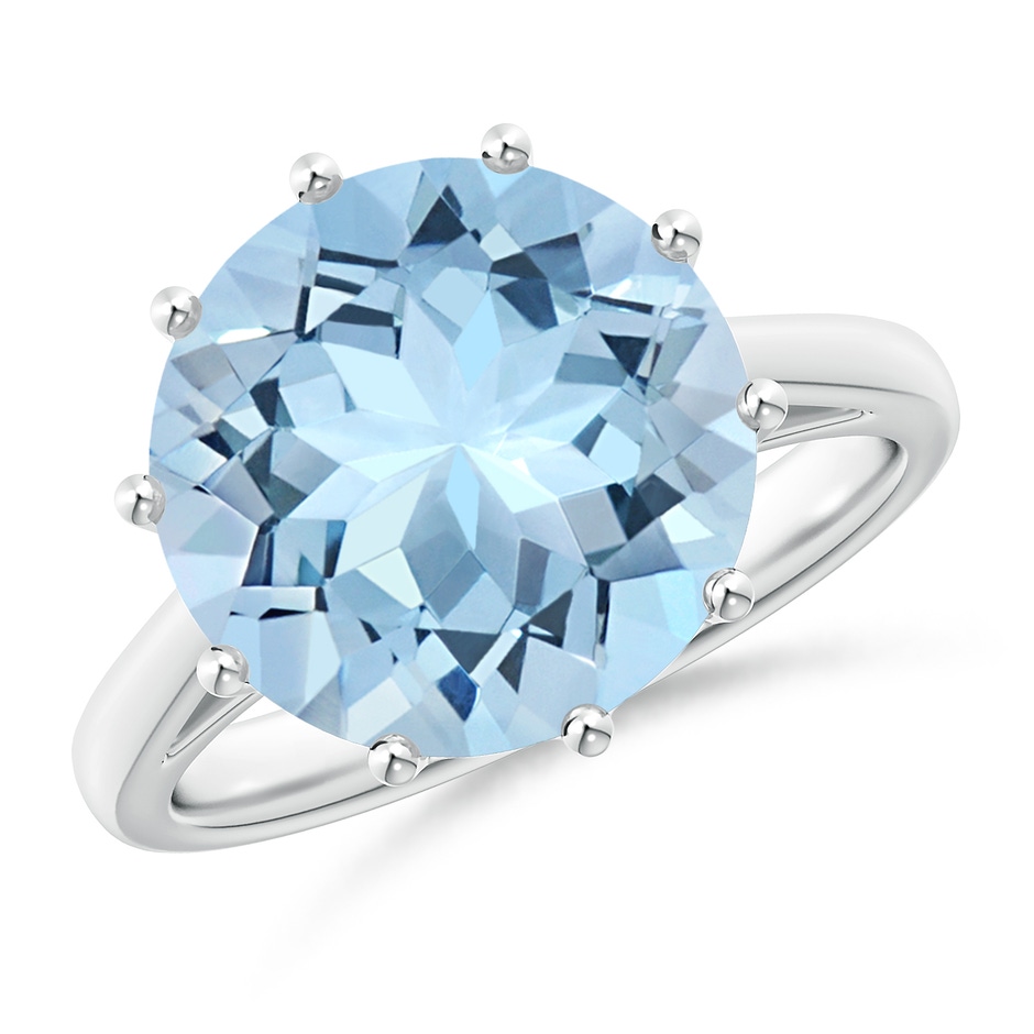 10mm AAA Vintage Style Round Aquamarine Solitaire Ring in White Gold 