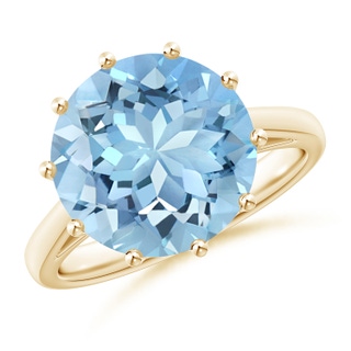 10mm AAAA Vintage Style Round Aquamarine Solitaire Ring in Yellow Gold