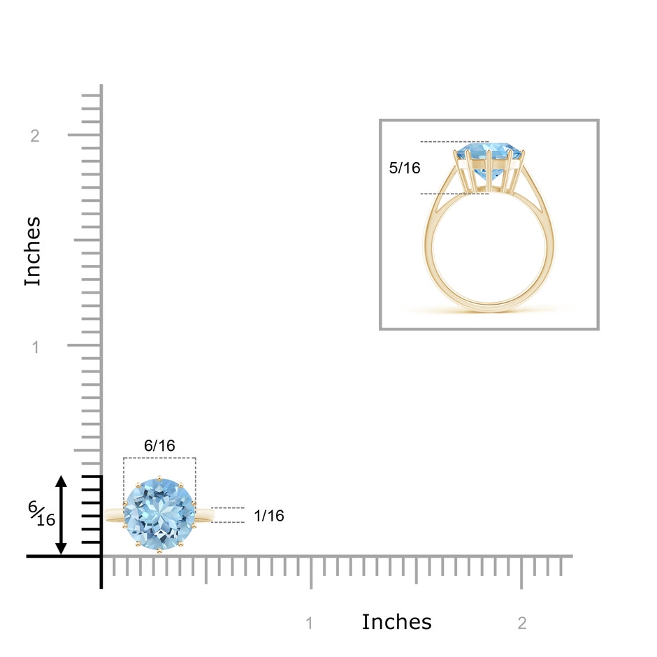 10mm AAAA Vintage Style Round Aquamarine Solitaire Ring in Yellow Gold ruler