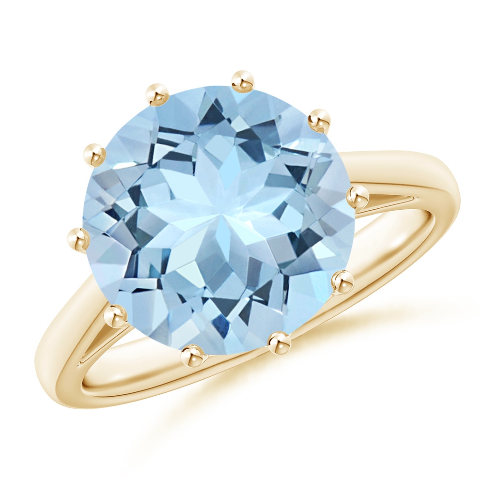 9mm AAA Vintage Style Round Aquamarine Solitaire Ring in Yellow Gold