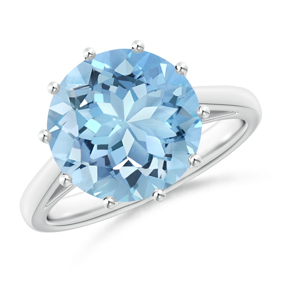 9mm AAAA Vintage Style Round Aquamarine Solitaire Ring in White Gold 