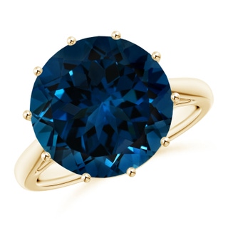 12.20x12.06x7.74mm AAA GIA Certified Round London Blue Topaz Solitaire Ring in 10K Yellow Gold