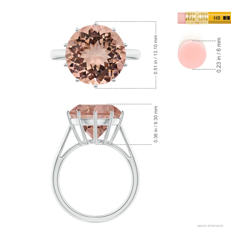 12.78-12.91x7.63mm AAAA GIA Certified Round Morganite Solitaire Ring in P950 Platinum ruler