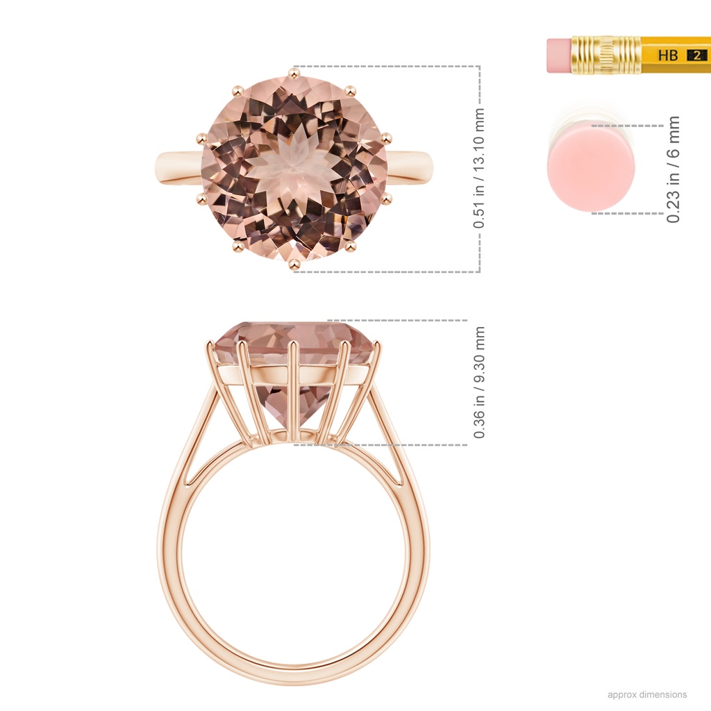 13x13mm AAAA GIA Certified Round Morganite Solitaire Ring in Rose Gold Ruler