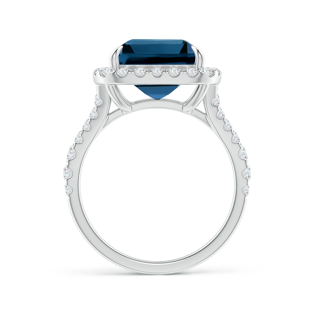 14x10mm AAAA Emerald-Cut London Blue Topaz Halo Ring with Pavé Diamonds in White Gold Product Image