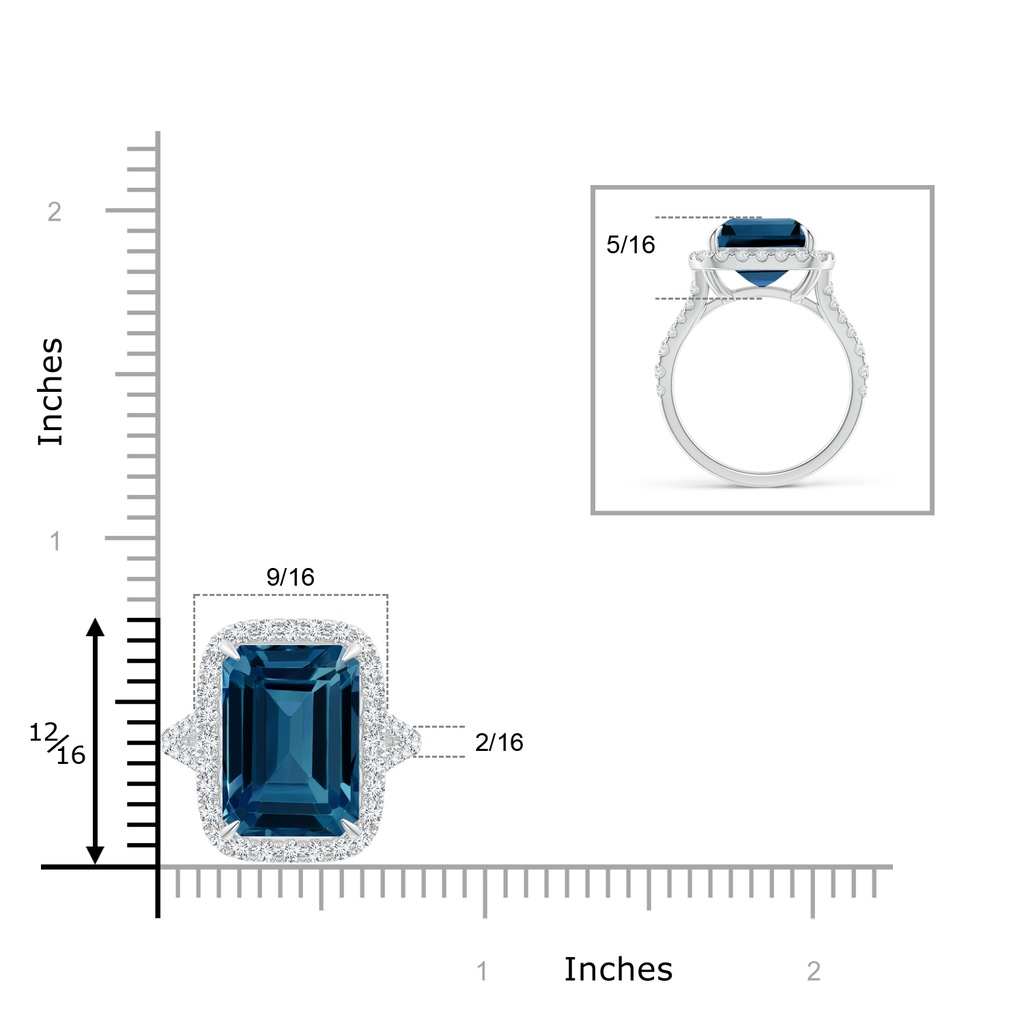 14x10mm AAAA Emerald-Cut London Blue Topaz Halo Ring with Pavé Diamonds in White Gold Product Image