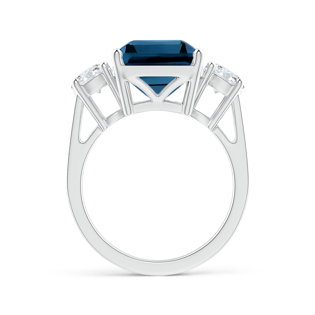 14x10mm AAAA Emerald-Cut London Blue Topaz and Diamond Three Stone Ring in White Gold Product Image