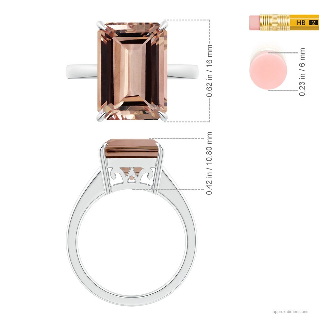 16.07x12.01x7.35mm AAAA GIA Certified Classic Emerald cut Morganite Solitaire Ring in White Gold ruler