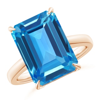 14x10mm AAAA Classic Emerald-Cut Swiss Blue Topaz Solitaire Ring in 9K Rose Gold