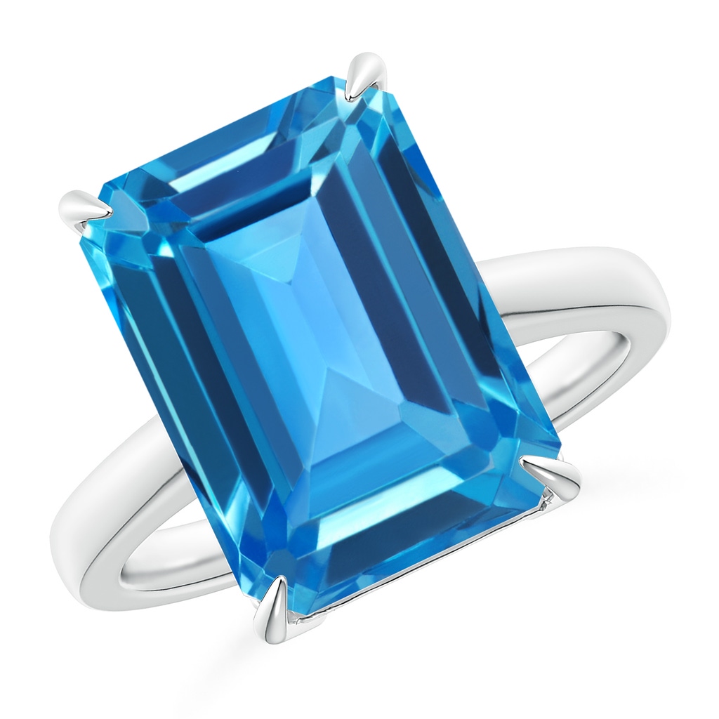 14x10mm AAAA Classic Emerald-Cut Swiss Blue Topaz Solitaire Ring in White Gold