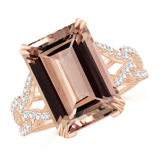 16.07x12.01x7.35mm AAAA GIA Certified Emerald cut Morganite Twisted Split Shank Ring in 18K Rose Gold