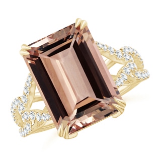 16.07x12.01x7.35mm AAAA GIA Certified Emerald cut Morganite Twisted Split Shank Ring in 18K Yellow Gold