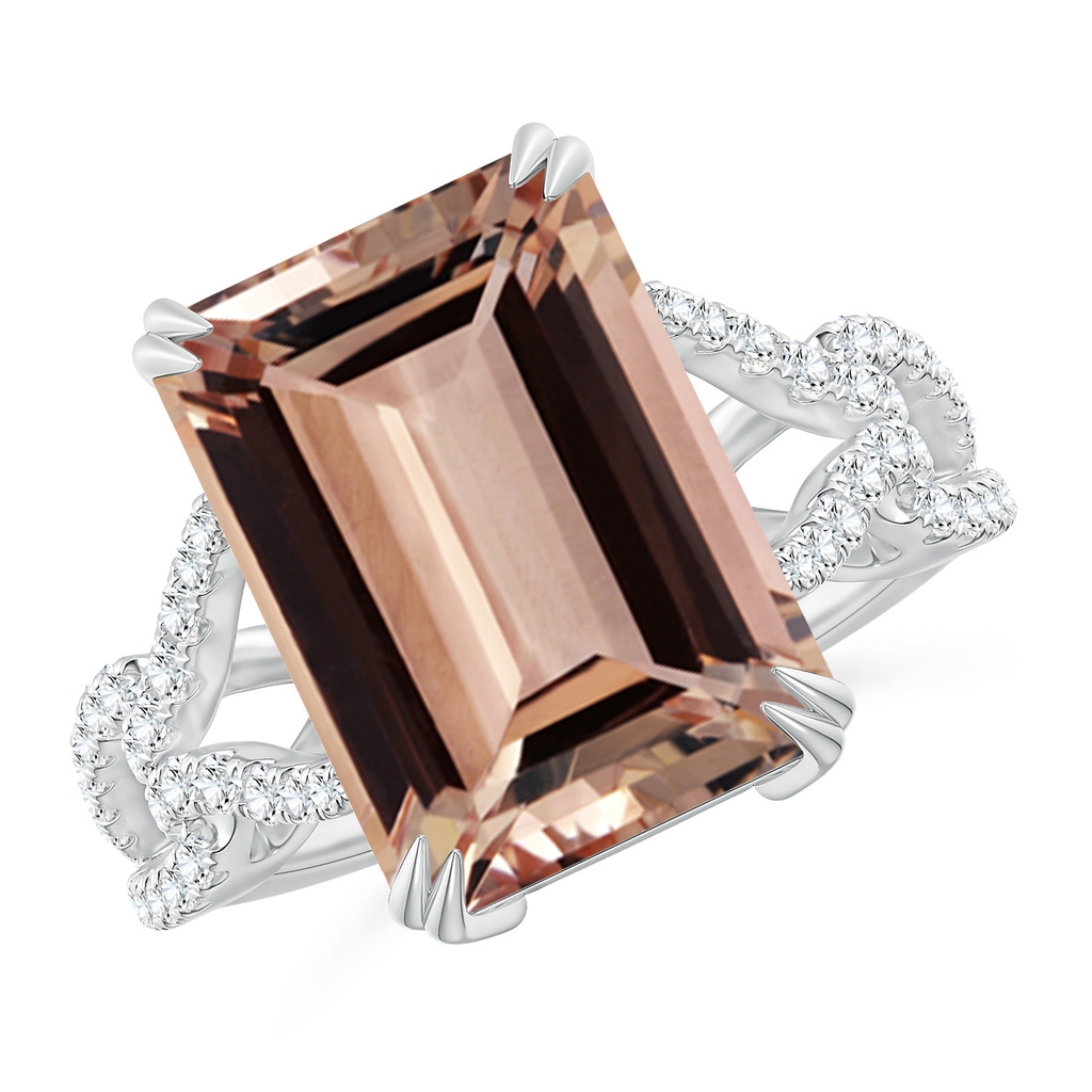 16.07x12.01x7.35mm AAAA GIA Certified Emerald cut Morganite Twisted Split Shank Ring in White Gold