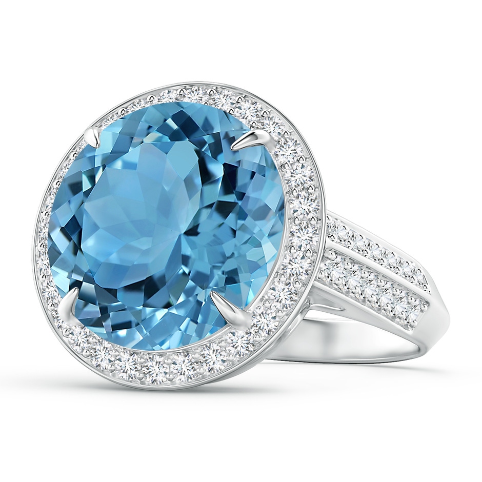 14.00-14.07x8.50mm AAAA Classic GIA Certified Sky Blue Topaz Halo Ring with Diamonds in 18K White Gold 