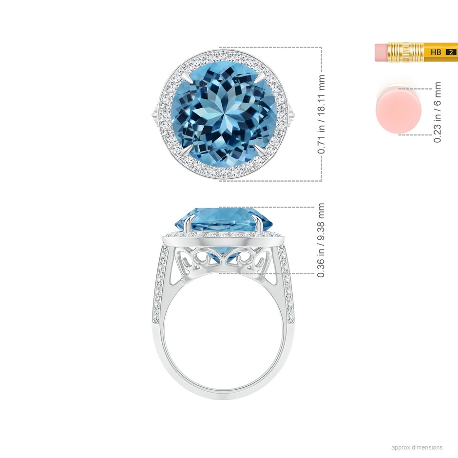14.00-14.07x8.50mm AAAA Classic GIA Certified Sky Blue Topaz Halo Ring with Diamonds in 18K White Gold ruler