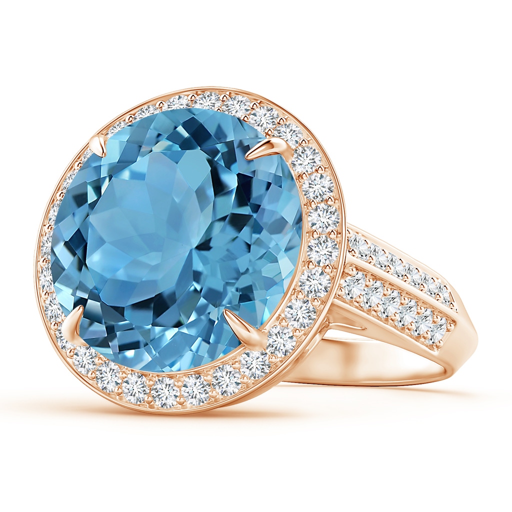 14.00-14.07x8.50mm AAAA Classic GIA Certified Sky Blue Topaz Halo Ring with Diamonds in Rose Gold