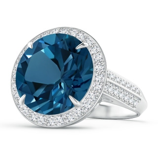 14mm AAAA Classic London Blue Topaz Halo Ring with Pavé Diamonds in White Gold