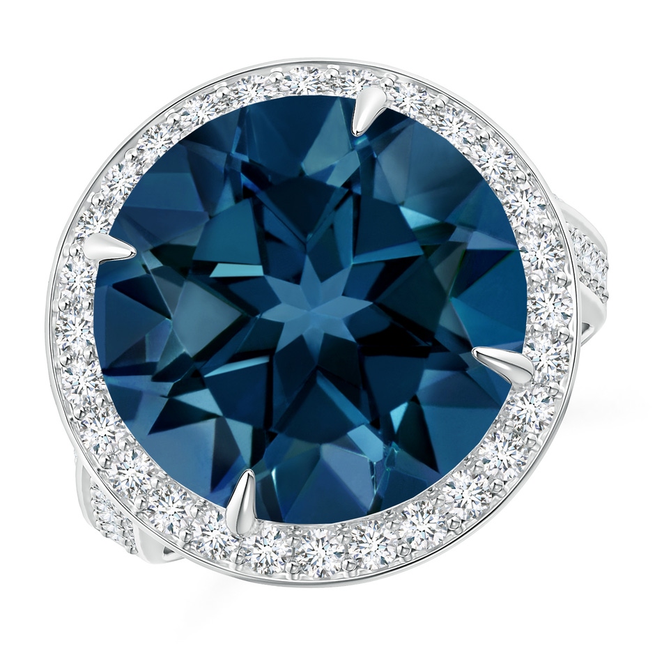 14mm AAAA Classic London Blue Topaz Halo Ring with Pavé Diamonds in White Gold product image