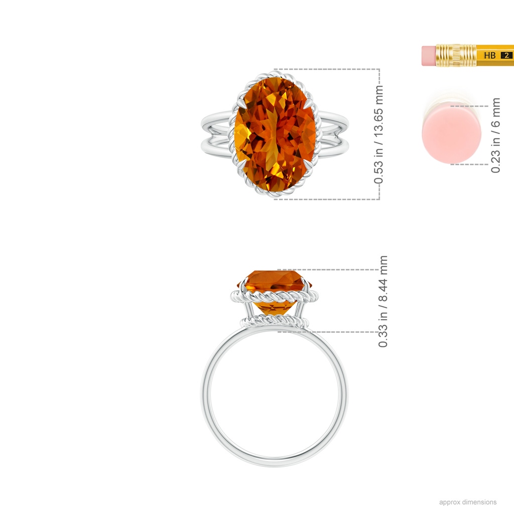 12.01x9.97x6.70mm AAAA GIA Certified Oval Citrine Split Shank Ring in White Gold ruler