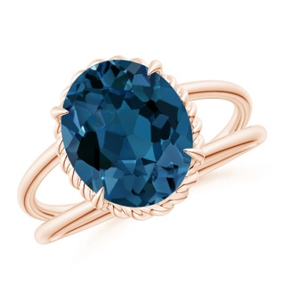 11x9mm AAA Oval London Blue Topaz Split Shank Cocktail Ring in Rose Gold