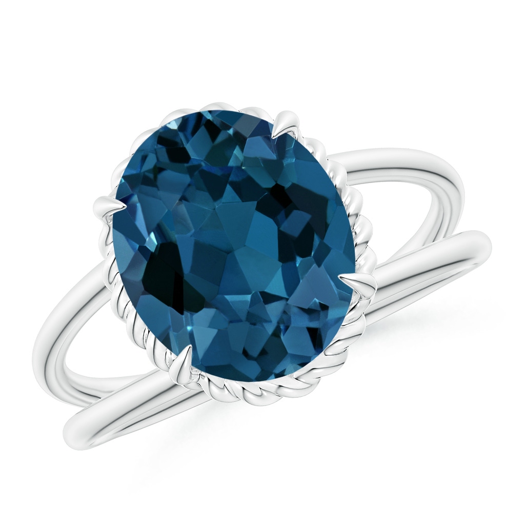 11x9mm AAA Oval London Blue Topaz Split Shank Cocktail Ring in White Gold
