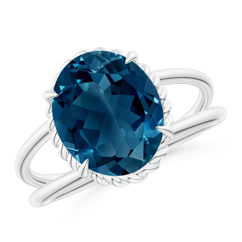 11x9mm AAAA Oval London Blue Topaz Split Shank Cocktail Ring in White Gold