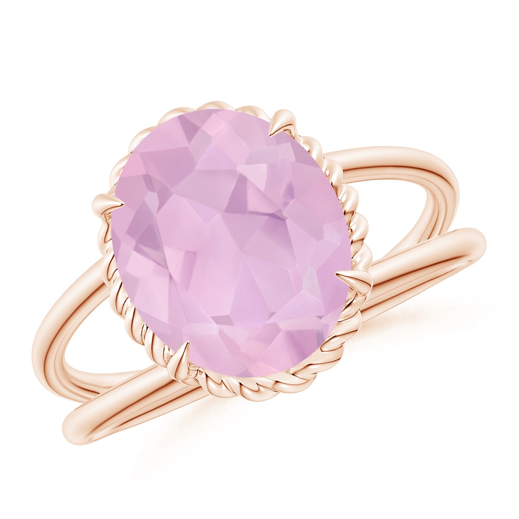 11x9mm AAAA Oval Rose Quartz Split Shank Cocktail Ring in Rose Gold