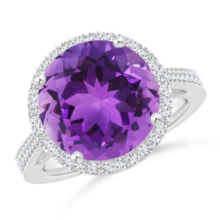 12mm AAA Classic Round Amethyst Halo Ring with Diamonds in White Gold