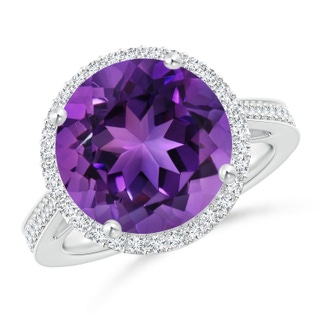 12mm AAAA Classic Round Amethyst Halo Ring with Diamonds in 9K White Gold