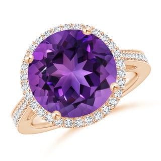 12mm AAAA Classic Round Amethyst Halo Ring with Diamonds in Rose Gold