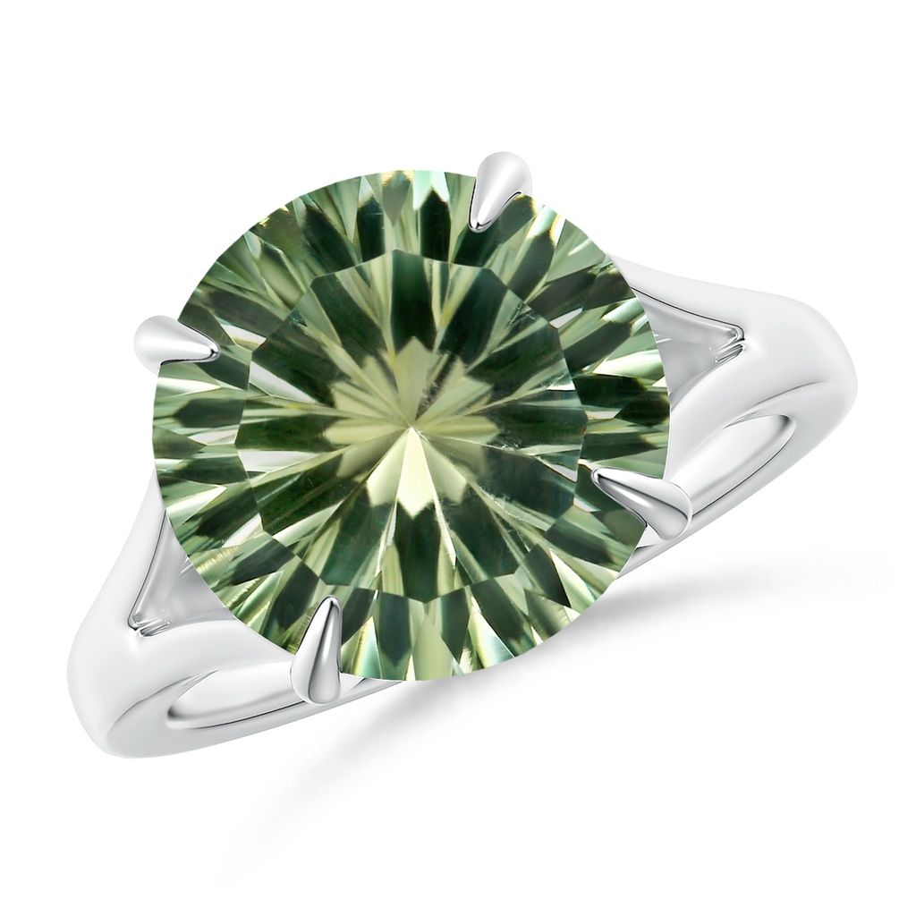 11.98-12.05x7.75mm AAAA Round Green Amethyst Split Shank Ring in 10K White Gold