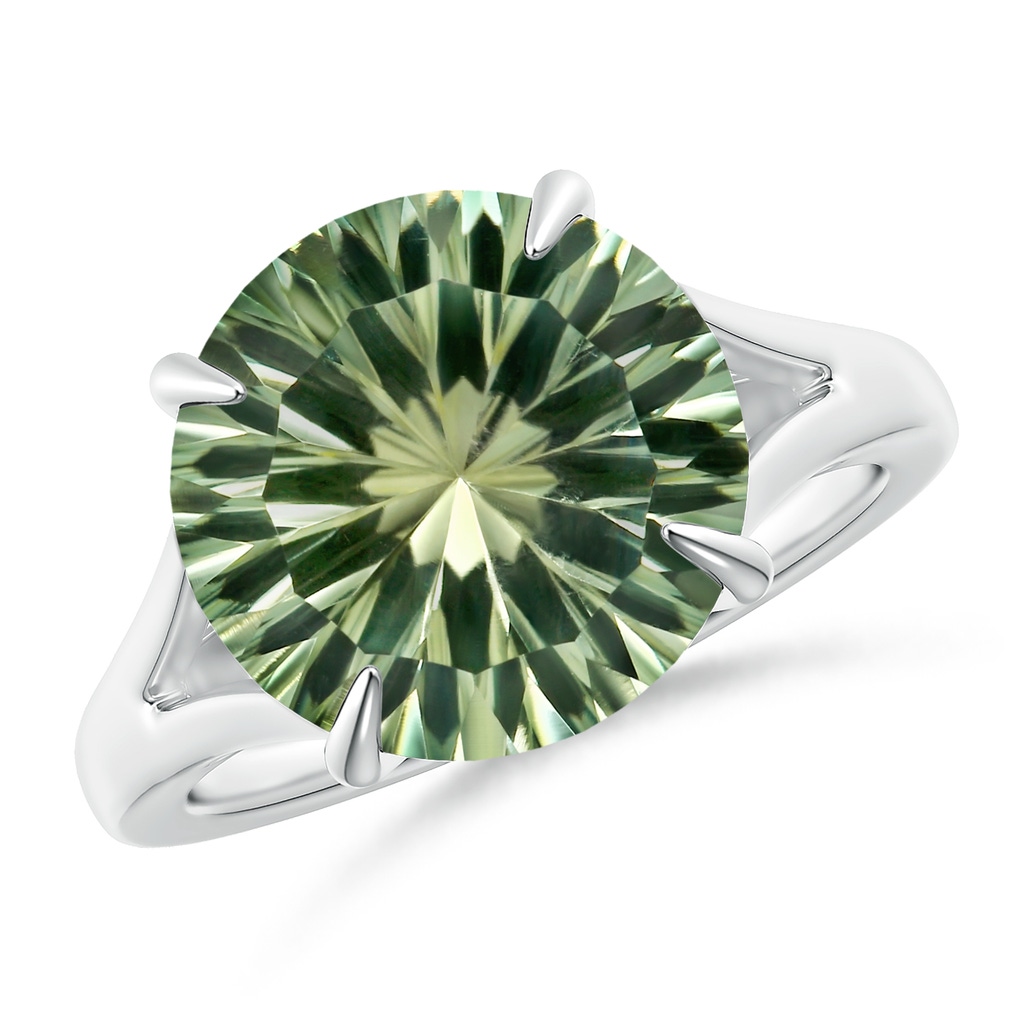 11.98-12.05x7.75mm AAAA Round Green Amethyst Split Shank Ring in White Gold