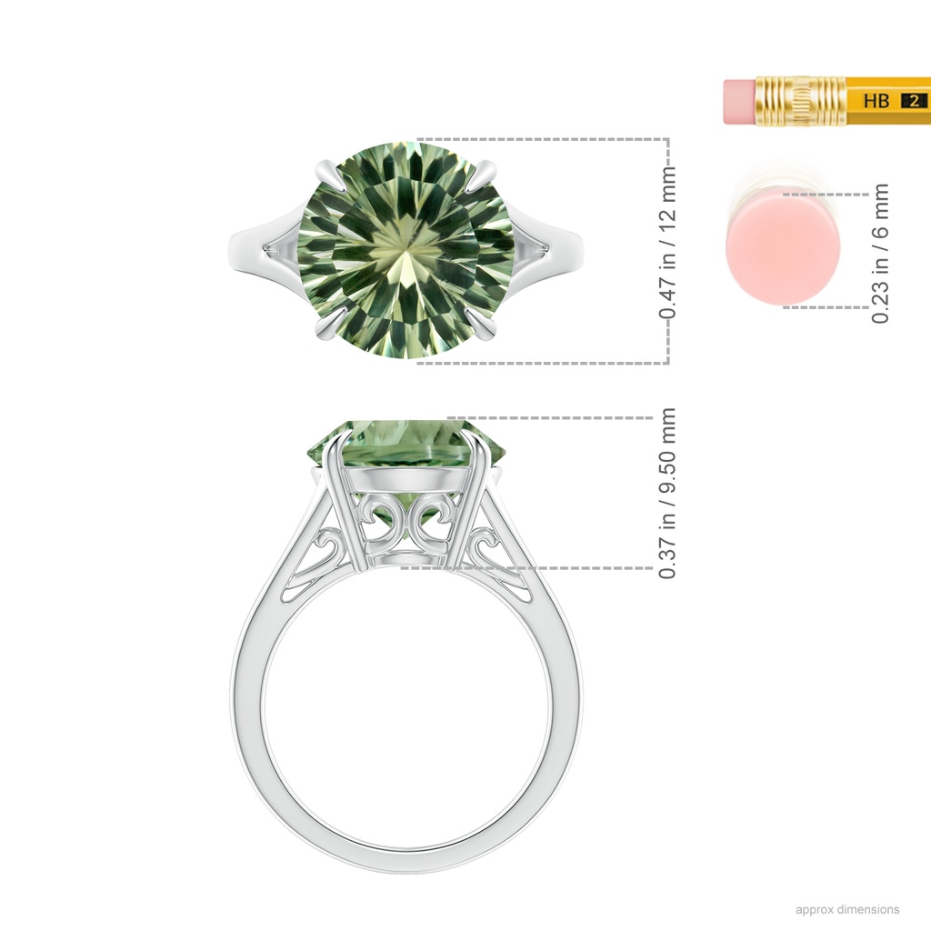 11.98-12.05x7.75mm AAAA Round Green Amethyst Split Shank Ring in White Gold ruler