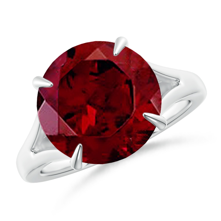 12mm AAA Solitaire Round Garnet Split Shank Ring in White Gold 