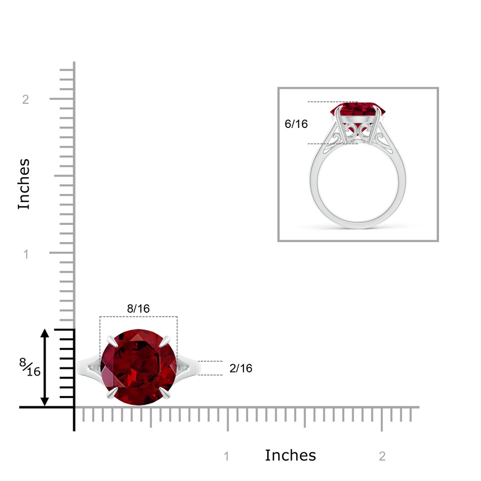 12mm AAA Solitaire Round Garnet Split Shank Ring in White Gold ruler