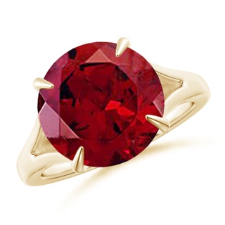 12mm AAAA Solitaire Round Garnet Split Shank Ring in Yellow Gold