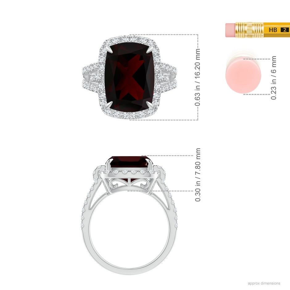 12.14x10.07x5.94mm AAA GIA Certified Rectangular Cushion Garnet Halo Ring in 18K White Gold ruler