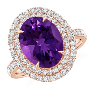 11.21x9.20x5.94mm AA GIA Certified Oval Amethyst Ring with Double Halo in 18K Rose Gold