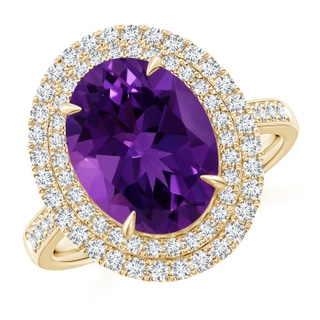 11.21x9.20x5.94mm AA GIA Certified Oval Amethyst Ring with Double Halo in 18K Yellow Gold