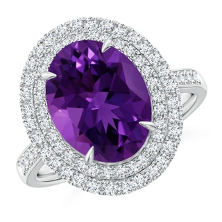 11.21x9.20x5.94mm AA GIA Certified Oval Amethyst Ring with Double Halo in White Gold