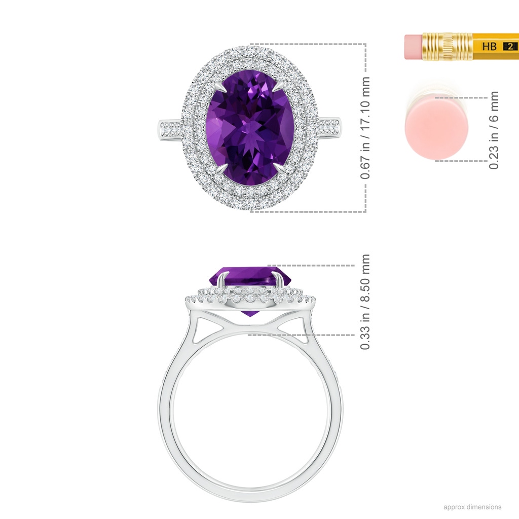 11.21x9.20x5.94mm AA GIA Certified Oval Amethyst Ring with Double Halo in White Gold ruler