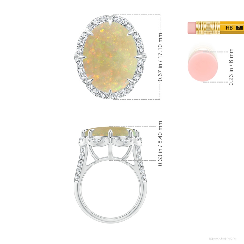 13.97x10.12x3.53mm AAAA GIA Certified Oval Opal Knife Edge Shank Halo Ring in White Gold ruler