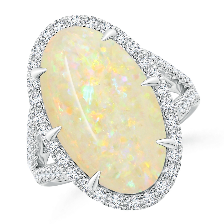 18.19x11.95x5mm AAAA GIA Certified Oval Opal Split Shank Ring with Diamond Halo in 18K White Gold 