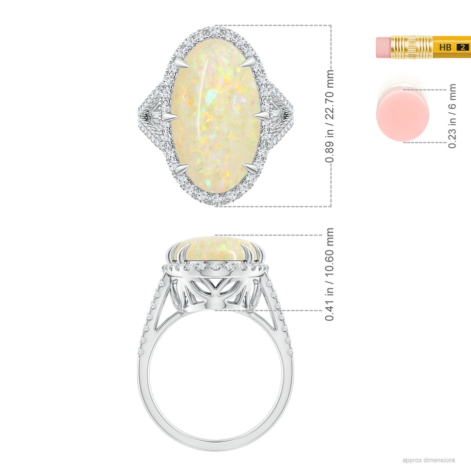 18.19x11.95x5mm AAAA GIA Certified Oval Opal Split Shank Ring with Diamond Halo in 18K White Gold ruler