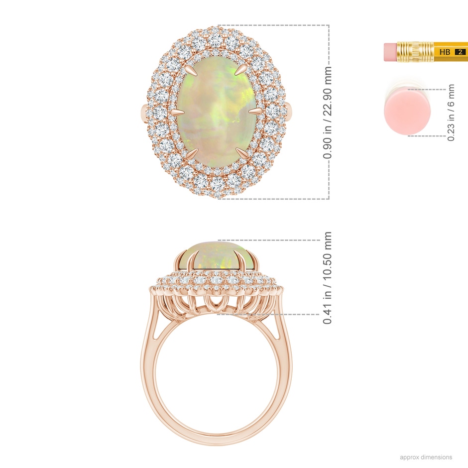 14.35x10.26x3.88mm AAA GIA Certified Oval Opal Ring with Diamond Triple Halo in Rose Gold ruler