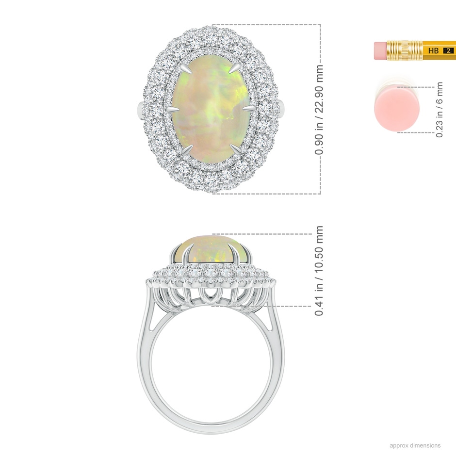 14.35x10.26x3.88mm AAA GIA Certified Oval Opal Ring with Diamond Triple Halo in White Gold ruler