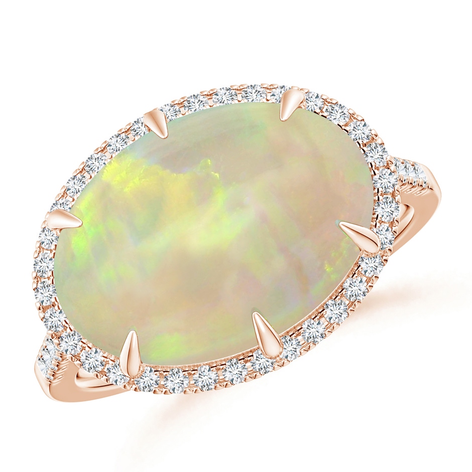 14.35x10.26x3.88mm AAA GIA Certified East-West Oval Opal Ring with Diamond Halo in 18K Rose Gold 